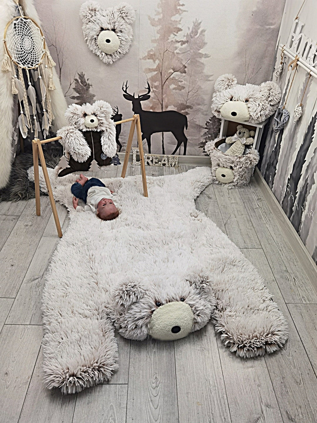 Soft Bear Nursery Rug Woodland Customizable Etsy
