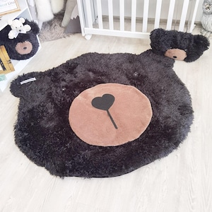 Bear Nursery Rug PERSONALIZED - Woodland Adventure Baby Room Decor, Plush Mat