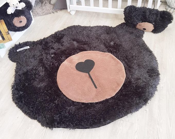 Bear Nursery Rug PERSONALIZED - Woodland Adventure Baby Room Decor, Plush Mat