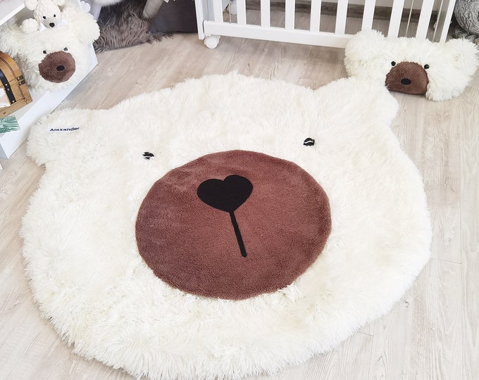 Personalized Bear Rug for Nursery - Woodland Adventure, Fluffy Soft Nursery Decor, Unique Baby Gift, Gender Neutral