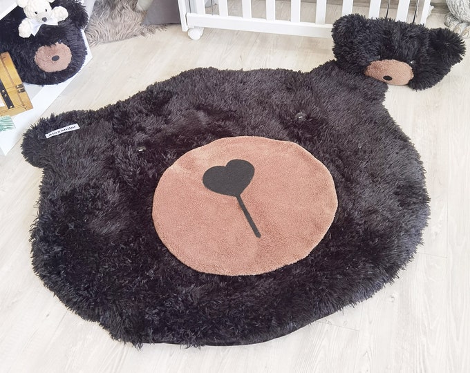 Cute Bear Nursery Rug - Personalized Baby Room Decor, Fluffy Woodland Adventure Theme Mat, Ideal Baby Gift