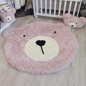 Baby Mädchen rosa Bär Teppich - weich flauschig personalisierte Wald Dekor, niedlichen Bären als Baby Geschenk, anpassbare Größe