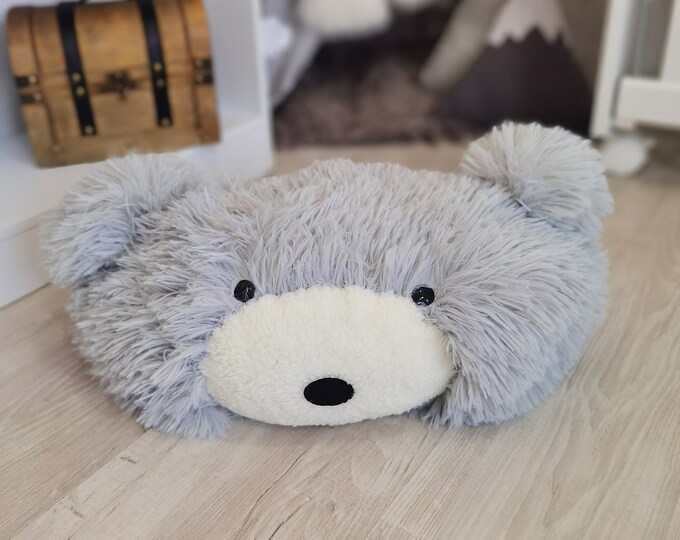 Personalized Gray Bear Pillow for Nursery Decor - Soft Minky Plush Cushion for Kids, Cute Animal Nursery Pillow Gift