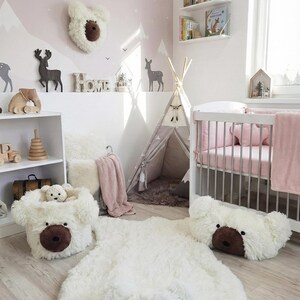 Alfombra de oso polar para la habitación del bebé - Alfombra de juego mullida, decoración personalizada con temática de bosque para bebés imagen 8