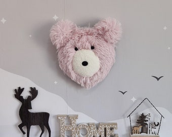 Plush Bear Head Wall Mount - Faux Fur Nursery Decor - baby girl nursery, Pictured Rug- 45"