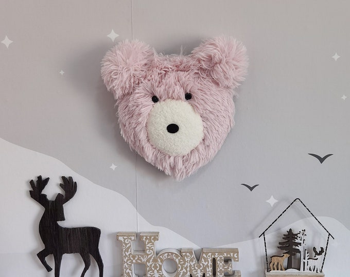Plush Bear Head Wall Mount - Faux Fur Nursery Decor - baby girl nursery, Pictured Rug- 45"