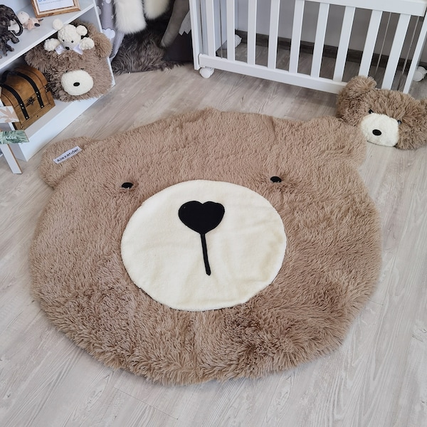 Tapis ours personnalisé moelleux - décoration de chambre d'enfant dans les bois pour bébé garçon, joli tapis pour chambre d'enfant, cadeau unique pour bébé