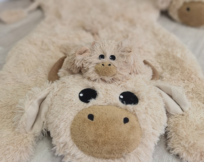 Farmhouse Plush Cow Lovey, A Soft and Sweet Baby Gift - Personalized Minky Lovey, Pictured Rug: 58" X 48"