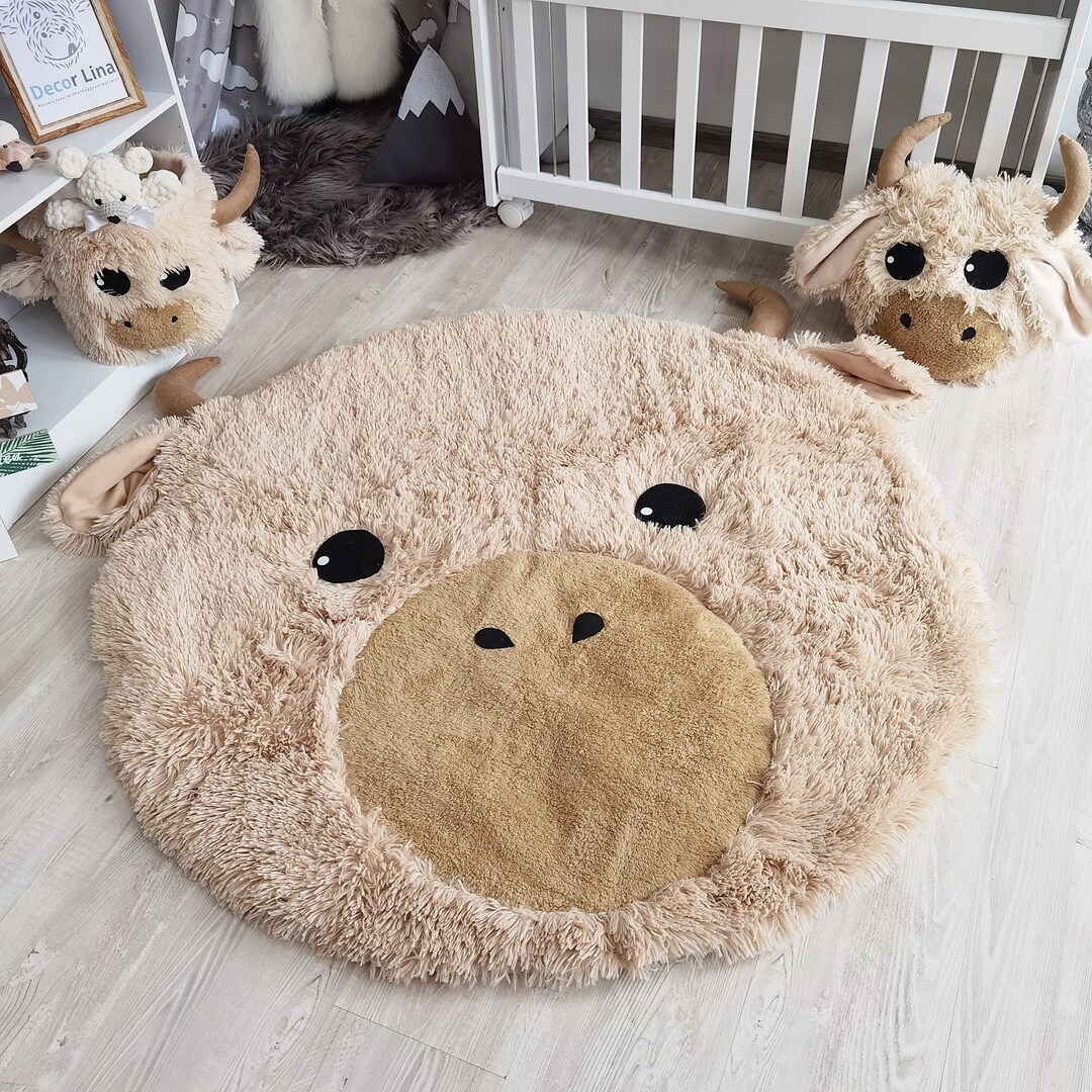 Personalized Highland Cow Rug: Shaggy Minky Nursery Play Mat - Etsy