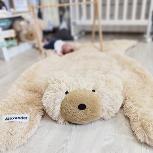 Woodland Bär Teppich - flauschige Minky personalisierte Kinderzimmer Dekor, Abenteuer Baby Boy Party Geschenk Tier Krabbeldecke