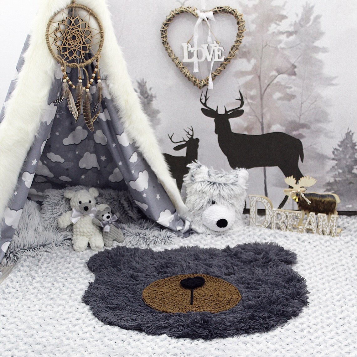 Personalized Bear Nursery Rug Woodland Adventure Nursery Etsy