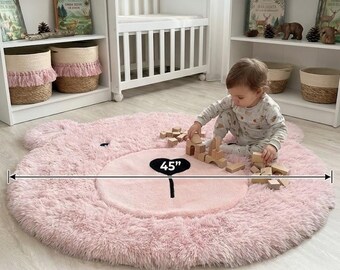 Baroni Home Tappeto Morbido A Pelo Lungo Stella Rosa 90x90 Cm Per Cameretta Bambini In Ecopelliccia