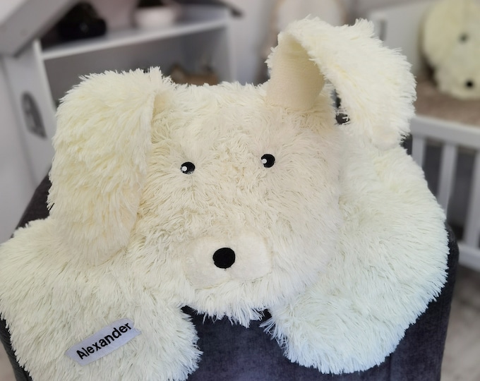 Personalized White Bunny Rug for Nursery - Fluffy Rabbit Floor Mat - Soft Kids Room Decor - Custom Name Baby Gift