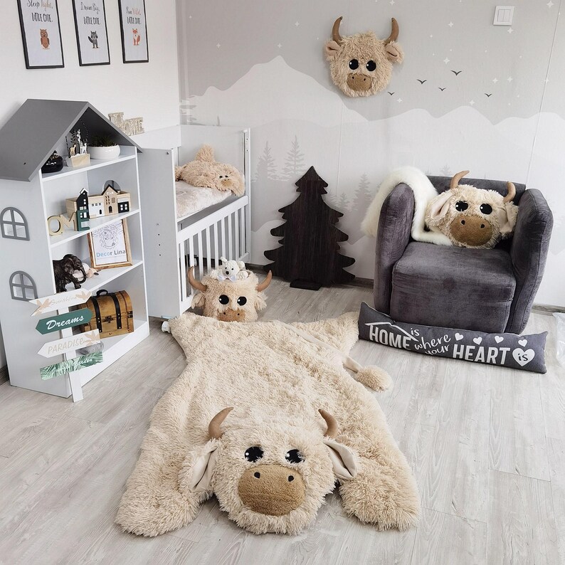 Cesto para berçário em formato de vaca das Terras Altas: Decoração para quarto de bebê em estilo fazenda imagem 9