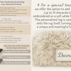 The image is a collage of two photos. The left photo shows a close-up of a shaggy mink fabric, while the right photo features a close-up of a decorative rug with a shaggy mink fabric surface.