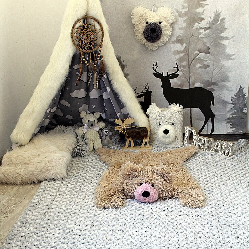 Baby bear rug Kids room rug Bear rug nursery Faux fur rug Etsy