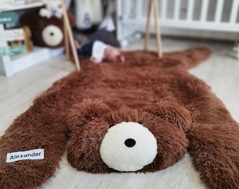 Customizable Plush Bear Nursery Rug - Soft Woodland Adventure Decor, Baby Shower Gift, Cozy Bear Room Accent