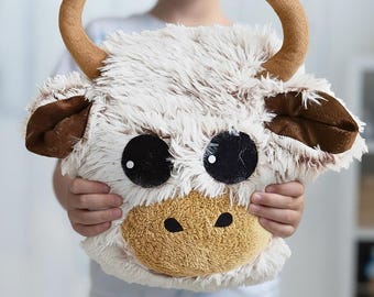 Highland Cow Pillow for Nursery, Plush Baby Shower Gift, New Farmhouse Kids Decor