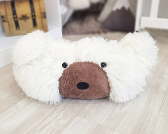 White Personalized Bear Pillow - Customizable Soft Minky Decor, Handcrafted Plush Cushion, Snuggly Child's Companion, Unique Gift Idea