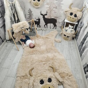 Cesto para berçário em formato de vaca das Terras Altas: Decoração para quarto de bebê em estilo fazenda imagem 5