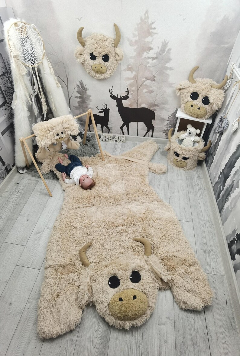 Cesto para berçário em formato de vaca das Terras Altas: Decoração para quarto de bebê em estilo fazenda imagem 5