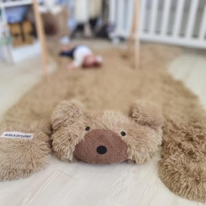 Personalized Fluffy Bear Rug - Woodland Nursery Decor, Adventure Animal Rug for Boy or Girl, Baby Shower Gift