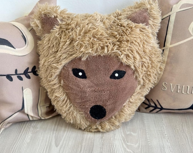 Brown Wolf Rug - Soft Shaggy Play Mat for Baby Room, Plush Animal Carpet, Cozy Nursery Decor