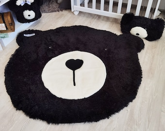 Alfombra de guardería Woodland Bear - Decoración personalizada para bebés esponjosos, Linda alfombra de guardería estilo aventura, Idea de regalo para bebés