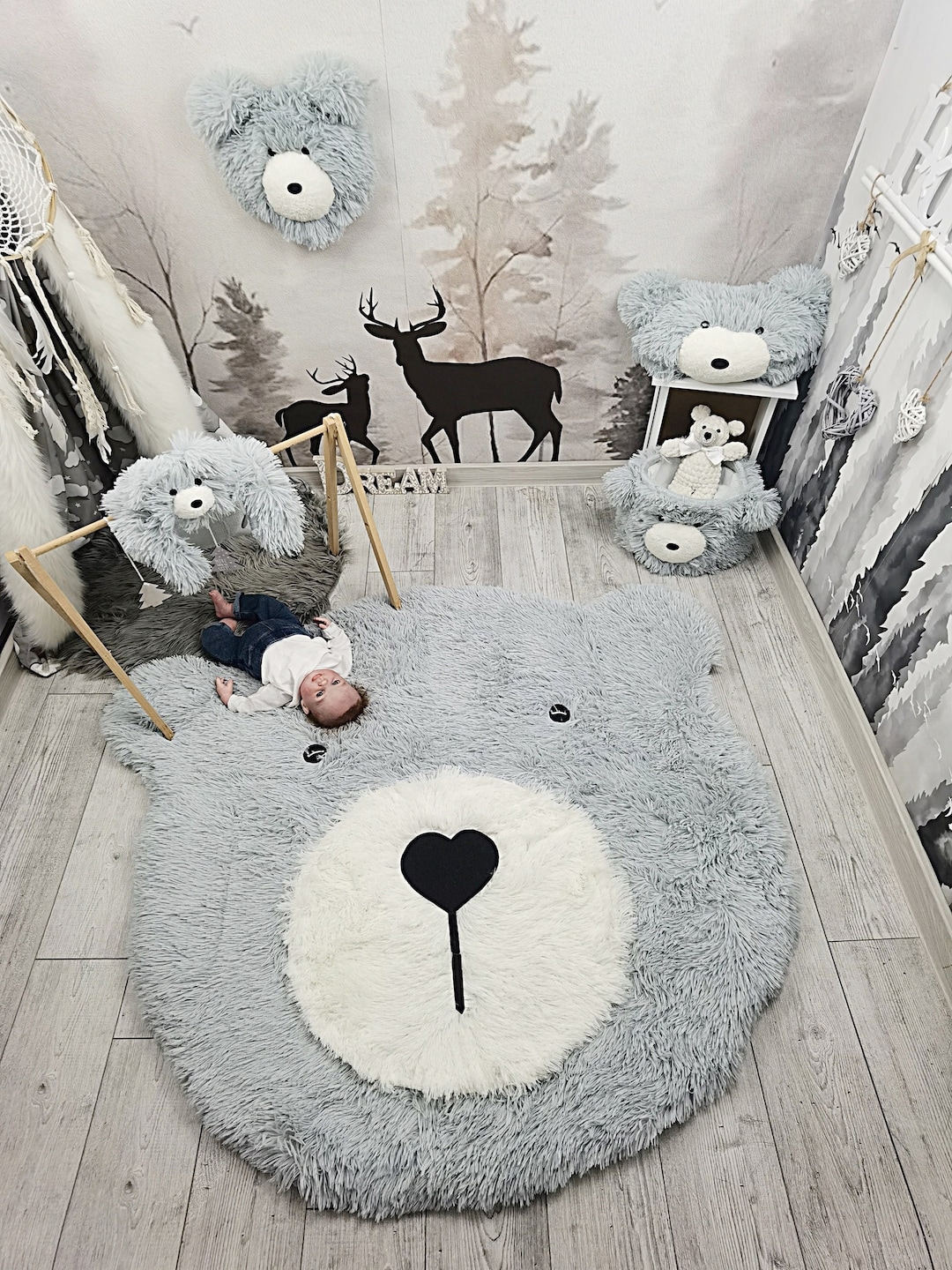 Personalized Baby Boy Nursery Rug Fluffy Bear Rug With Etsy