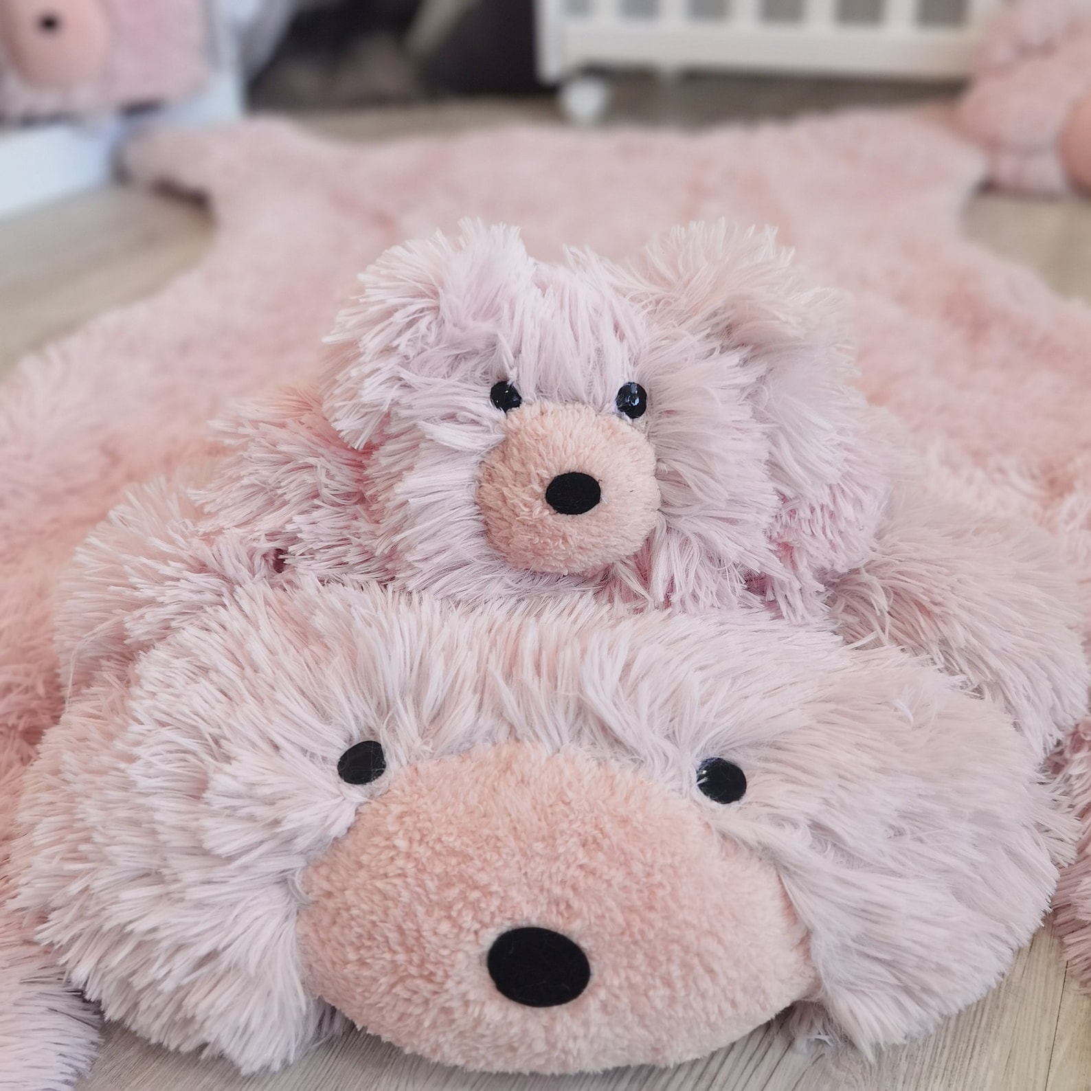 Pink Fluffy Woodland Bear Rug for Girl's Nursery Personalized Baby Room ...