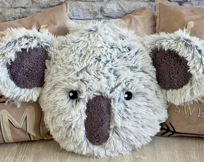 Koala Nursery Pillow – Plush Woodland Cushion, Soft Minky Koala Pillow, Cozy Baby Room Decor, Stuffed Animal Cushion, Kids Bed Pillow