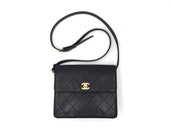 Authentic Chanel Vintage Quilted Lambskin Shoulder Flap Bag With Leather Strap