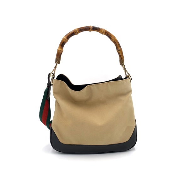 Authentic Gucci Vintage Canvas Bamboo Hobo Bag 