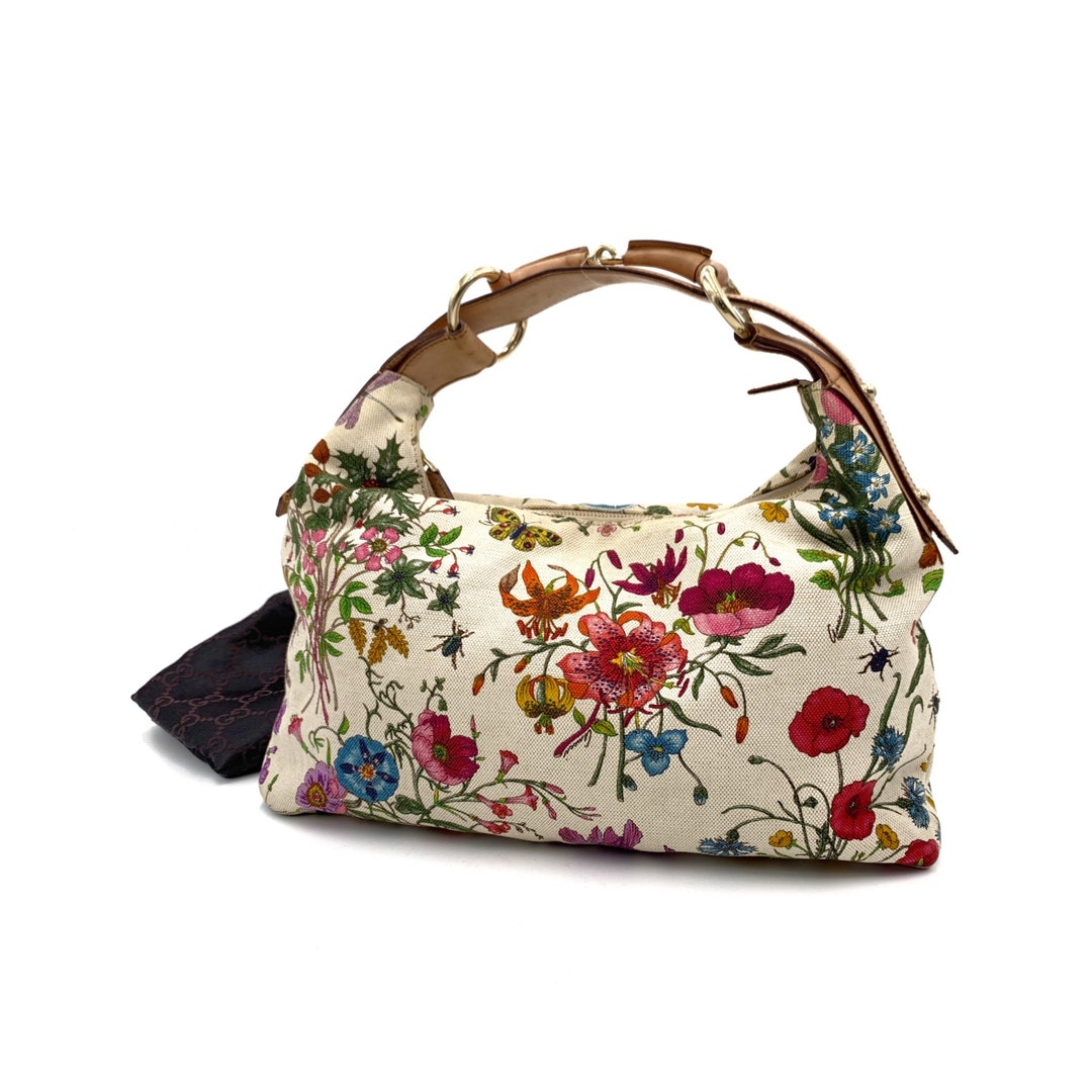 Authentic GUCCI Botanical Floral Canvas Print Horsebit Hobo - Etsy