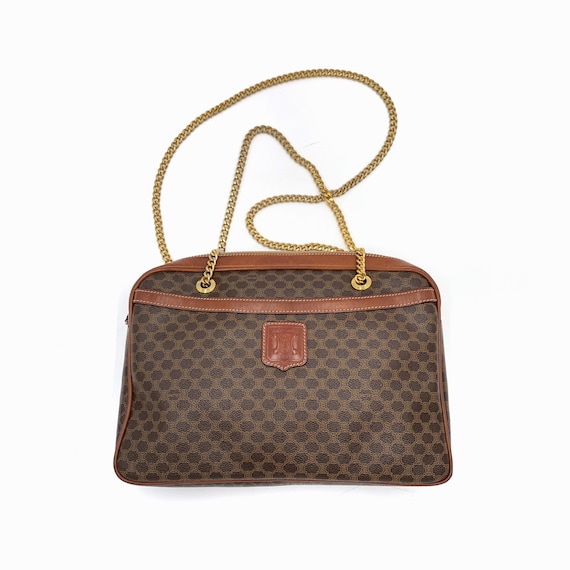 RARE AUTHENTIC CELINE PARIS BROWN CALFSKIN CLASSIC VINTAGE BOX BAG SHOULDER  BAG