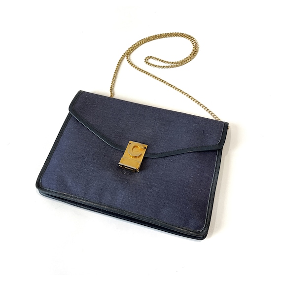 CELINE Authentic Vintage C Logo Clutch With Chain Bag 