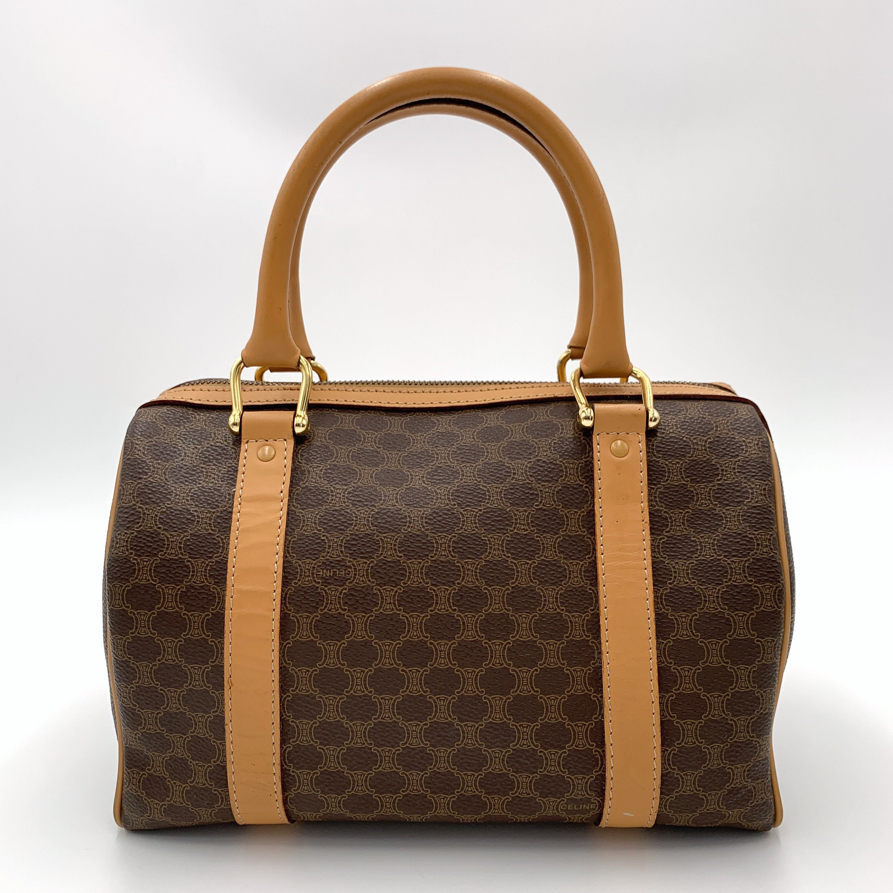 HOT Item Celine Vintage Macadam Mini Boston Bag Brown 