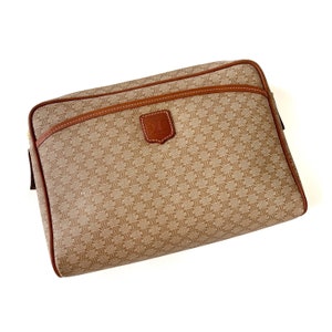 CELINE Authentic Beige Macadam Vintage Zippy Clutch