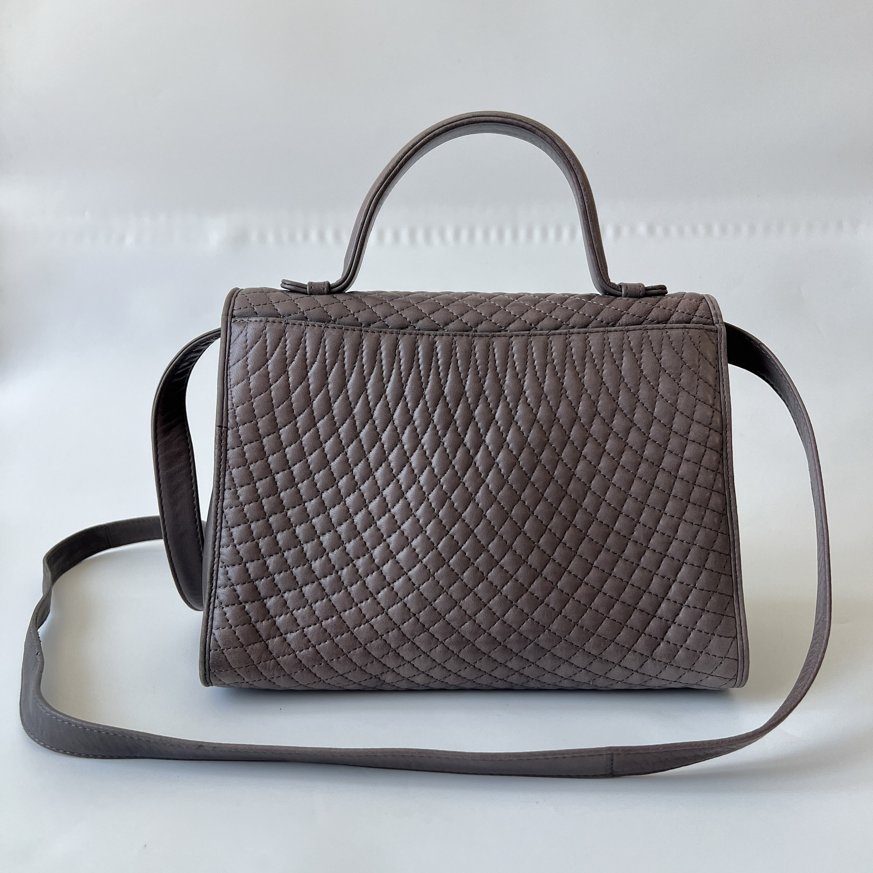 BALLY Authentic Vintage Quilted Gray Leather Top Handle Bag - Etsy