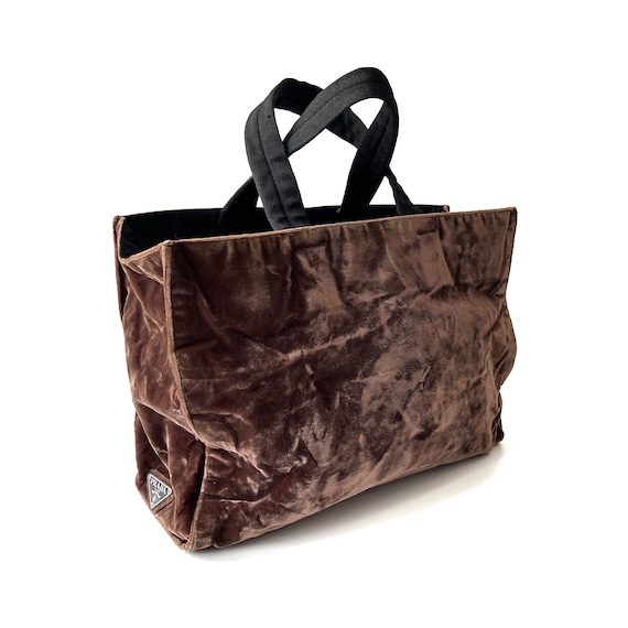 PRADA Authentic Brown Velvet Tote Handbag - image 1