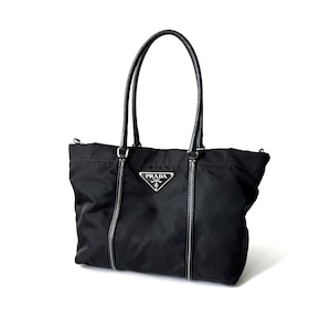 Prada Black Leather Silver Loop Top Handle Bag