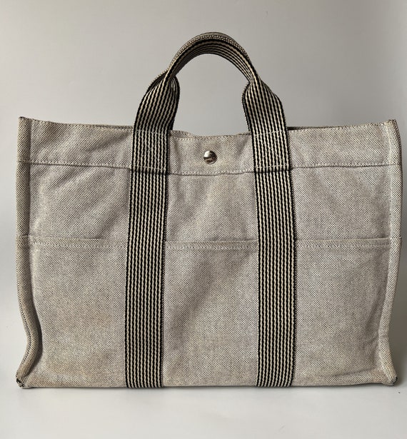 HERMES Authentic Herline Bag Gray Canvas Tout Tote Bag -  Finland