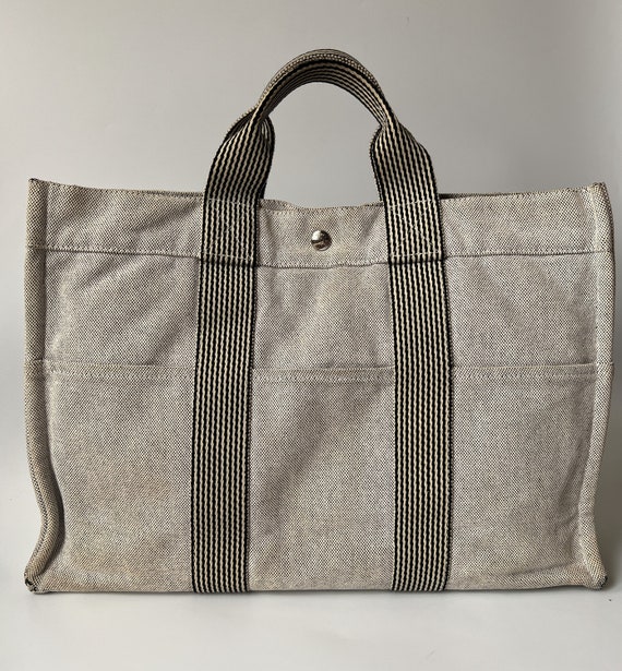 Hermes Tote Bag Gray Canvas