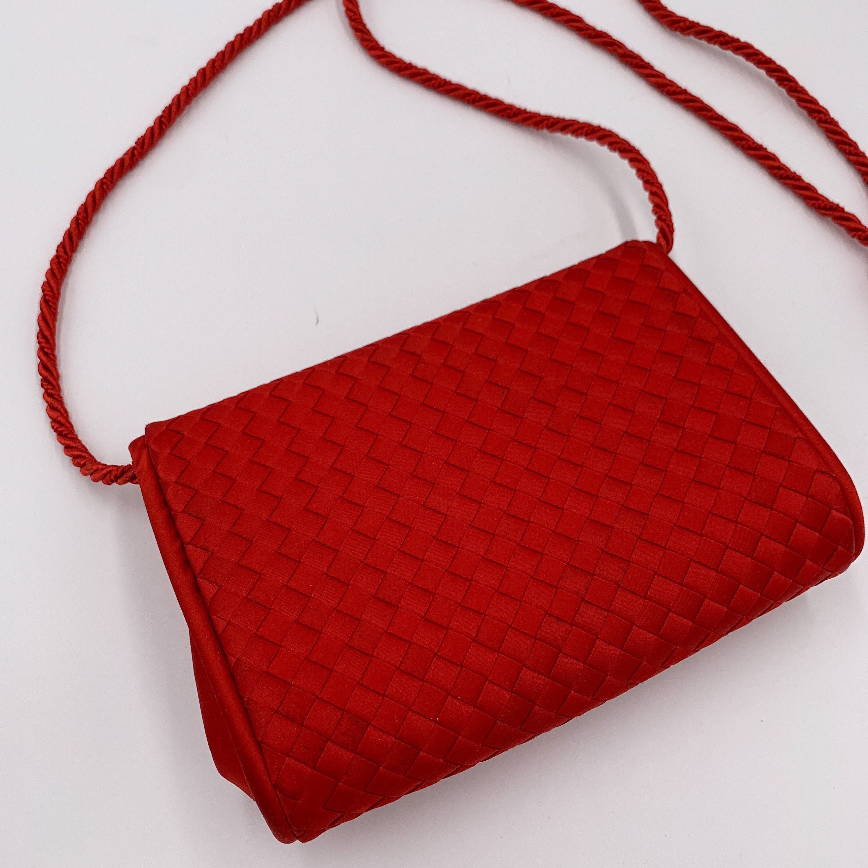 Authentic Bottega Veneta Vintage Red Satin Crossbody Bag 