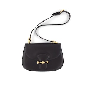 Authentic CELINE Sulky Vintage Horse Carriage dark brown shoulder bag