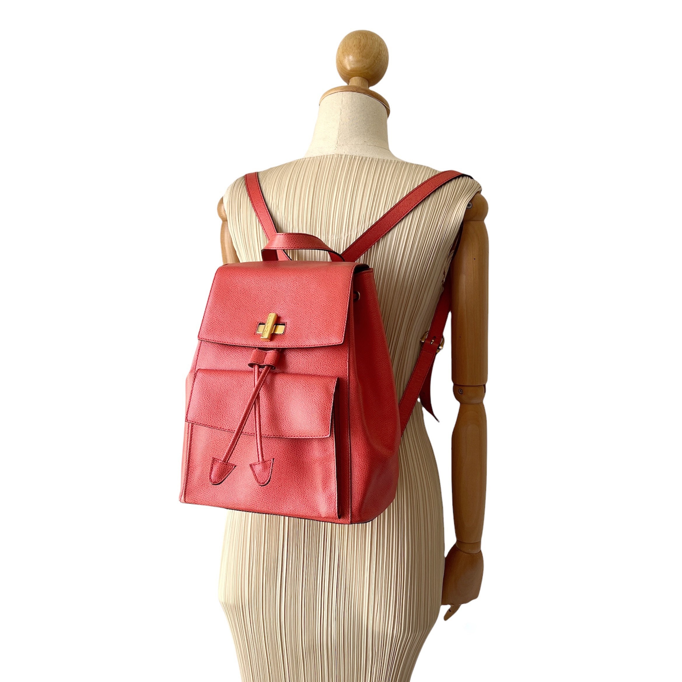 CELINE Authentic Vintage Twisted Logo Drawstring Backpack 