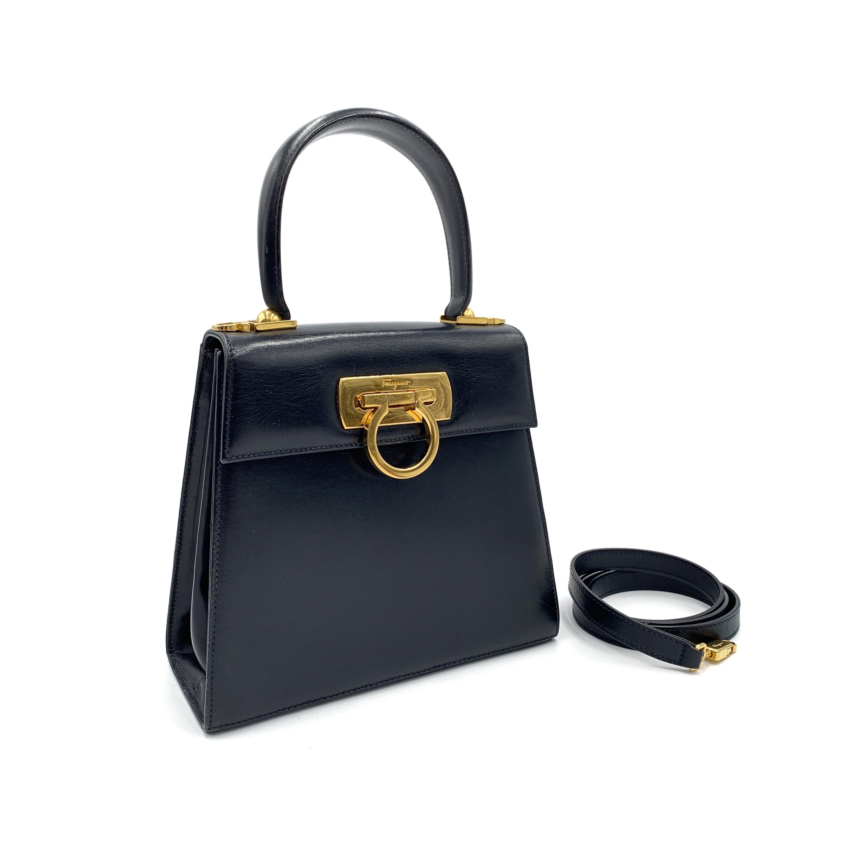 Salvatore Ferragamo Shoulder Bag in Navy Blue Leather & Suede – Modig