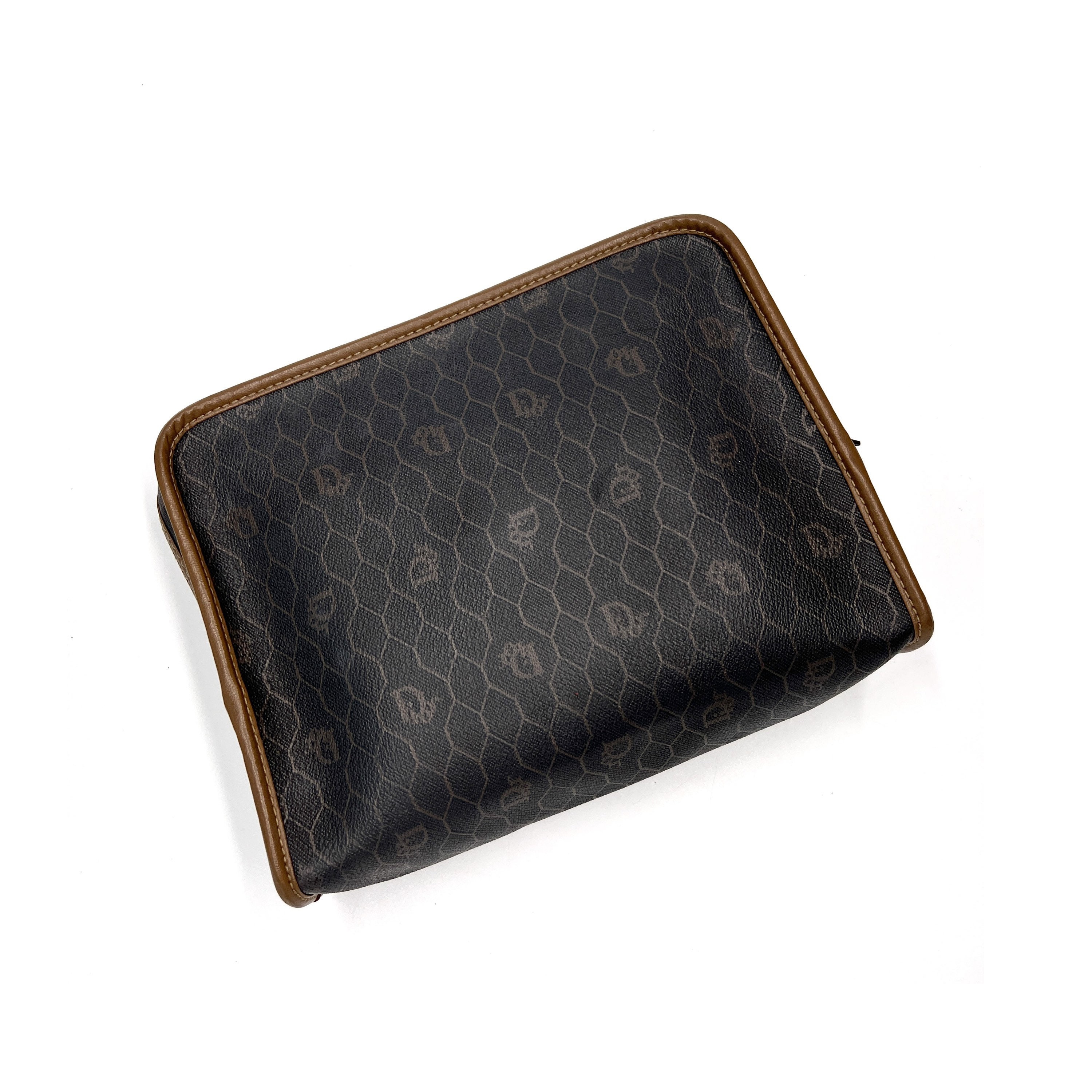 Dior Trotter Pattern Silver Logo Leather Boston Clutch - Shop