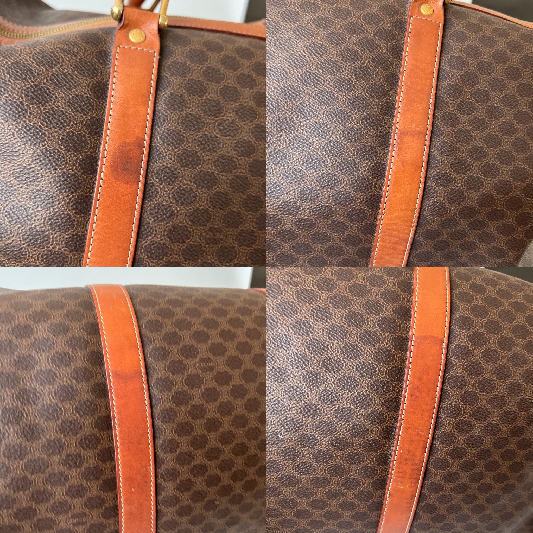 CELINE Paris Macadam Pattern PVC Leather Travel Bag 45 Boston Bag Used  France