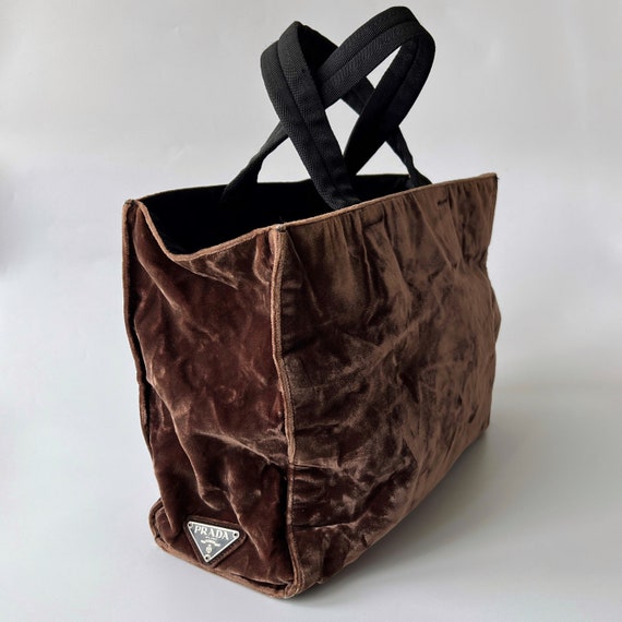 PRADA Authentic Brown Velvet Tote Handbag - image 4